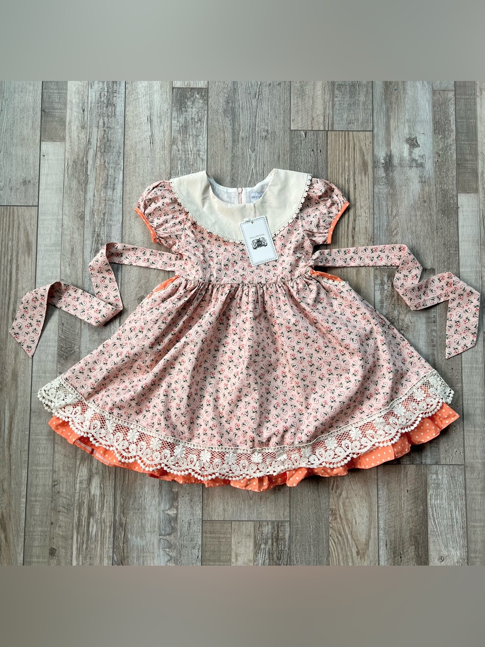NWT Only Little Once Peach Floral Dress Size 7